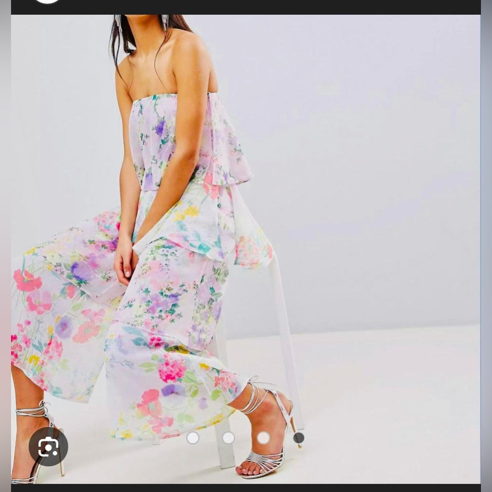 ASOS Petite ruffle floral tiered pantsuit BNWT